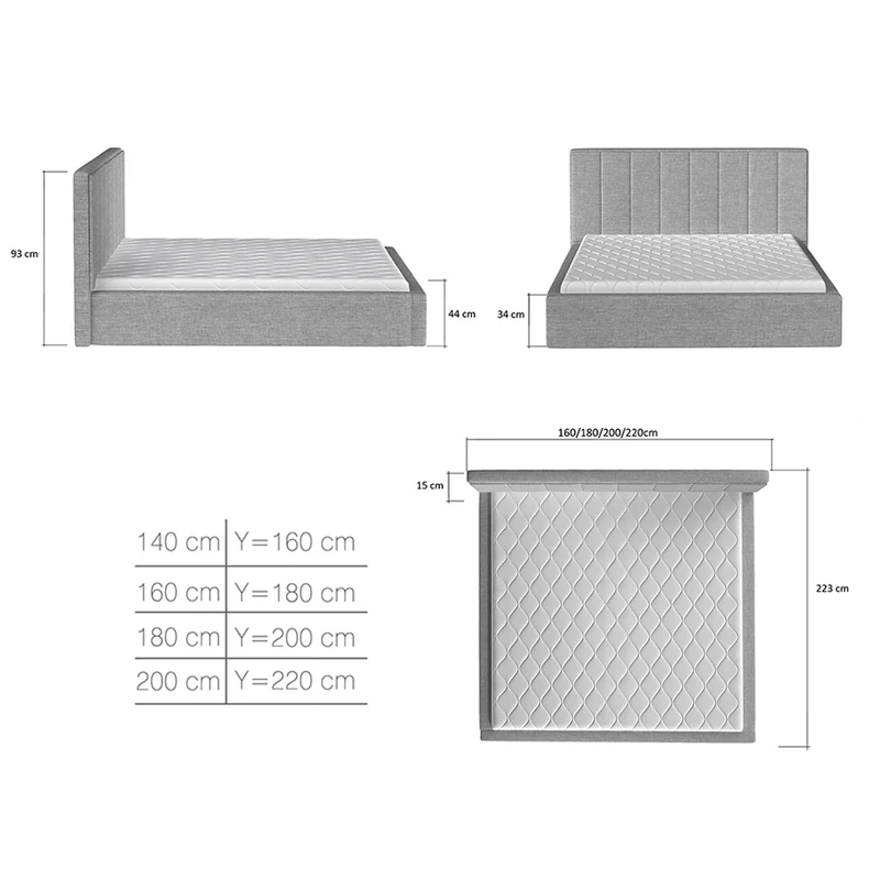 Lit coffre 160x200 sommier inclus Brook Gris