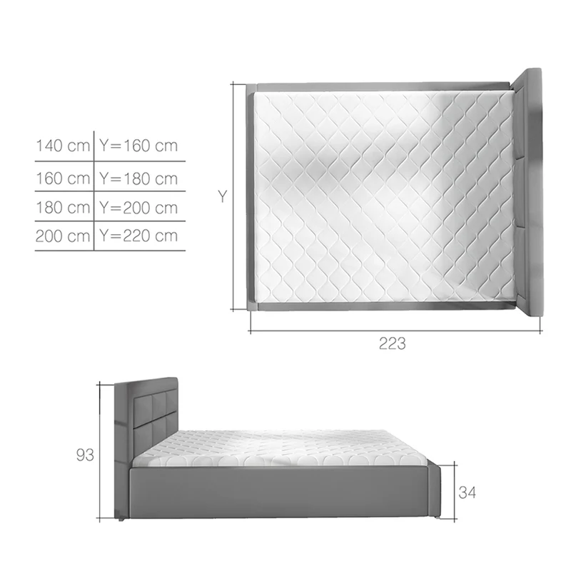 Lit coffre 200x200 sommier inclus Nael Gris