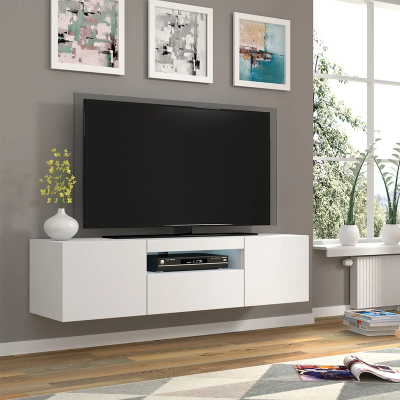 Meuble TV mural 3 portes 150 cm Aurus Blanc