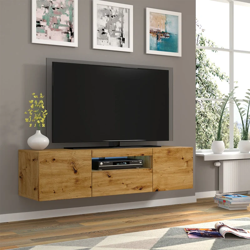 Meuble TV mural 3 portes 150 cm Aurus Bois