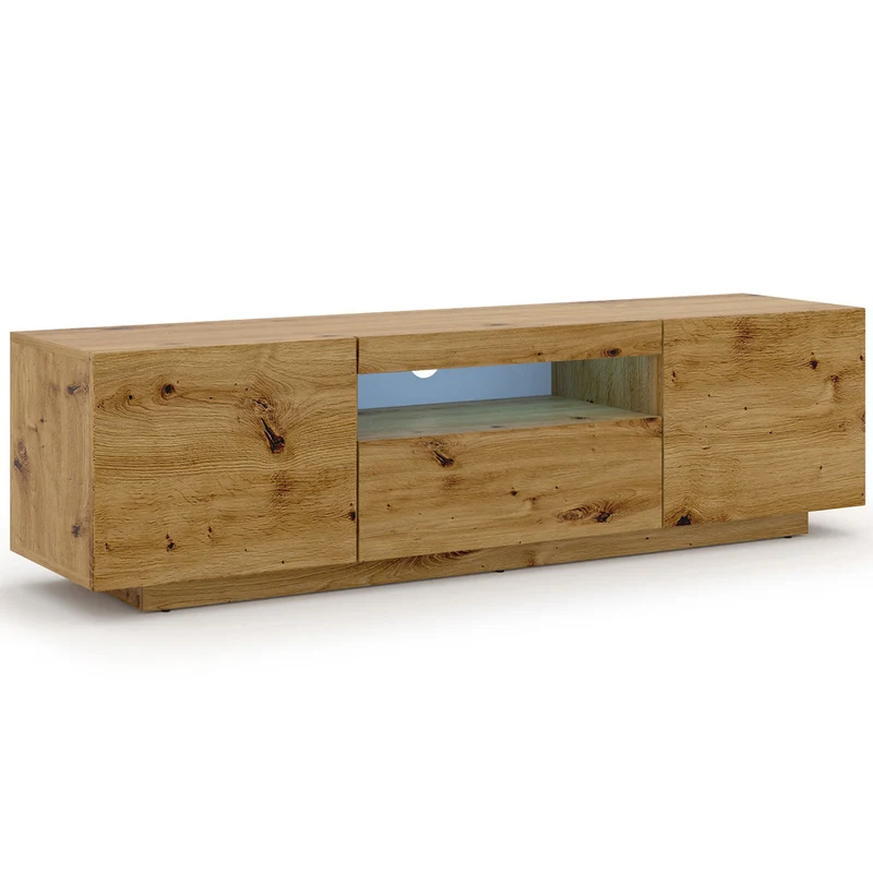 Meuble TV mural 3 portes 150 cm LED Aurus Bois