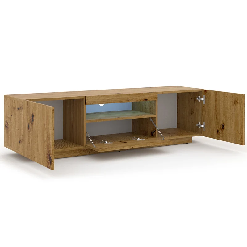 Meuble TV mural 3 portes 150 cm LED Aurus Bois