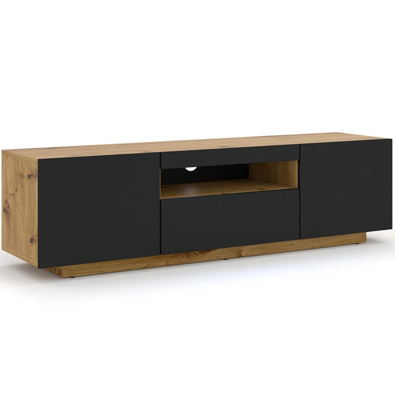 Meuble TV mural 3 portes 150 cm Aurus Noir et Bois