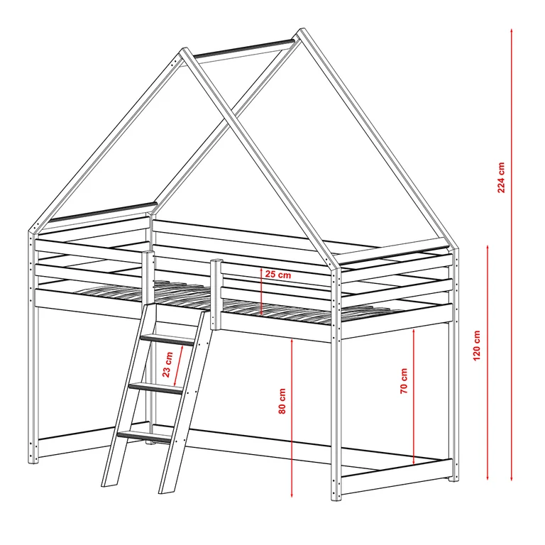 Lit cabane mi-hauteur 90x200 sommier inclus Coraline Bois