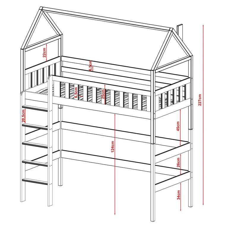 Lit cabane mi-hauteur 90x200 sommier inclus Maël Bois