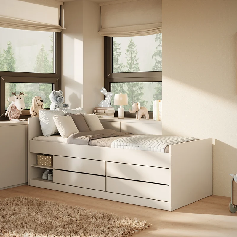Lit 90x200 sommier matelas et tiroirs inclus Kocot Kids Léon Blanc
