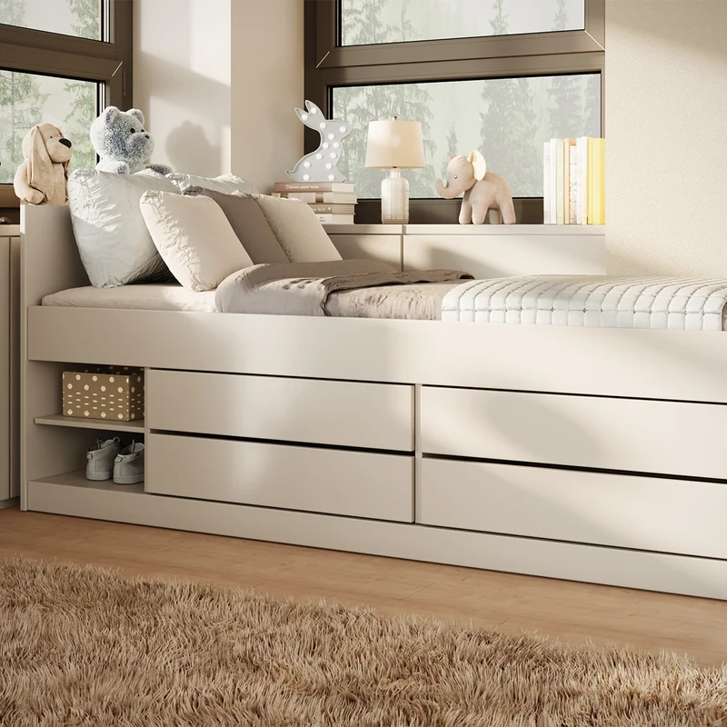 Lit 90x200 sommier et tiroirs inclus Kocot Kids Léon Blanc
