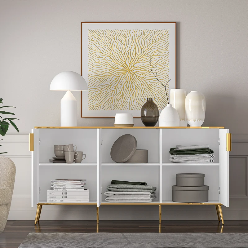 Buffet 3 portes Zora Blanc et Doré