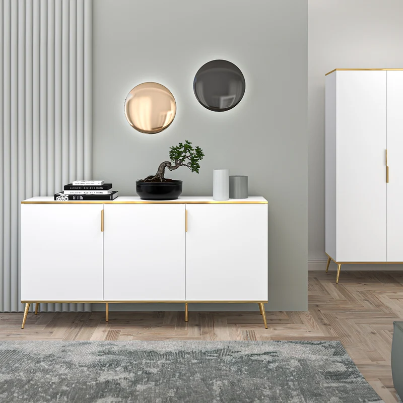 Buffet 3 portes Zora Blanc et Doré