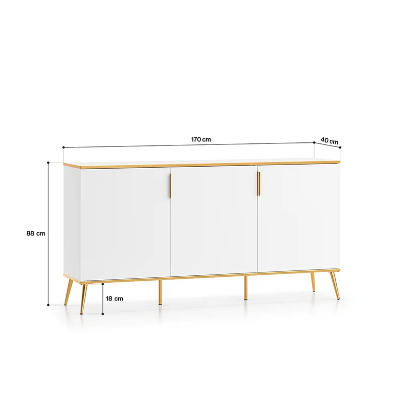 Buffet 3 portes Zora Blanc et Doré