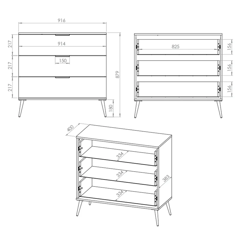 Commode 3 tiroirs Zora Blanc et Doré