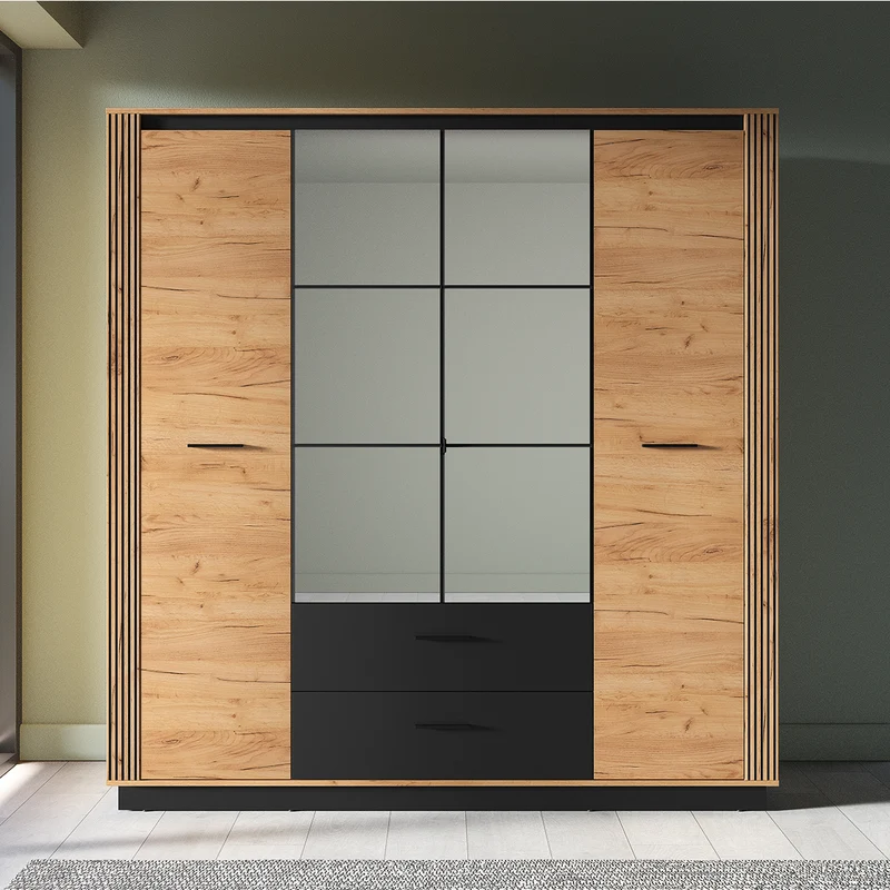 Armoire 4 portes 2 tiroirs Solal Bois et Noir