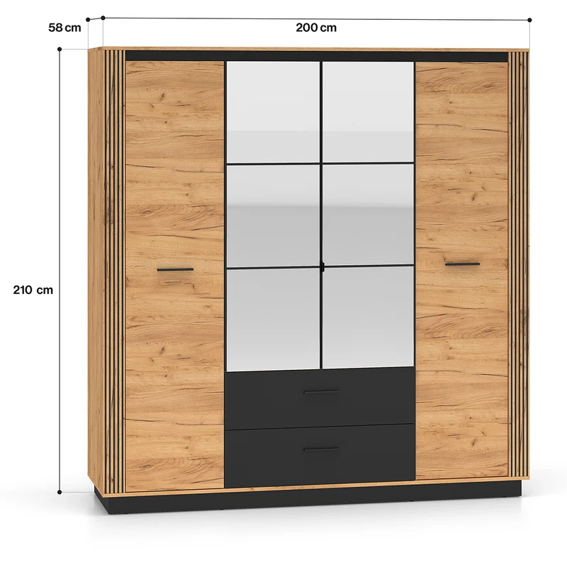 Armoire 4 portes 2 tiroirs Solal Bois et Noir