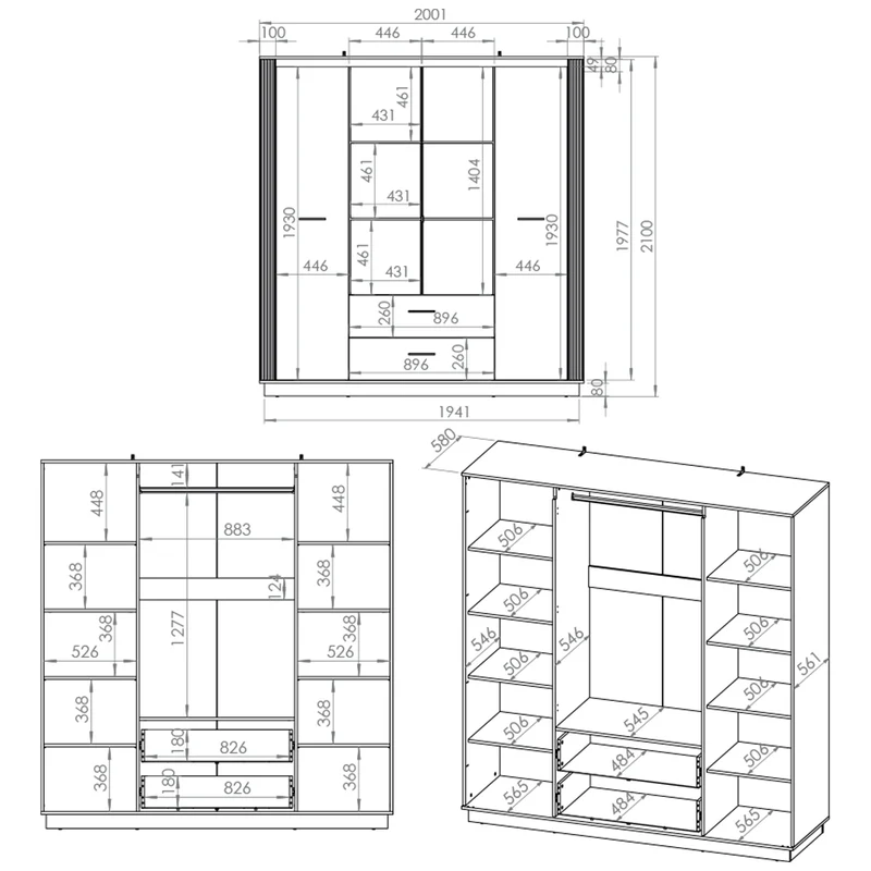 Armoire 4 portes 2 tiroirs Solal Bois et Noir