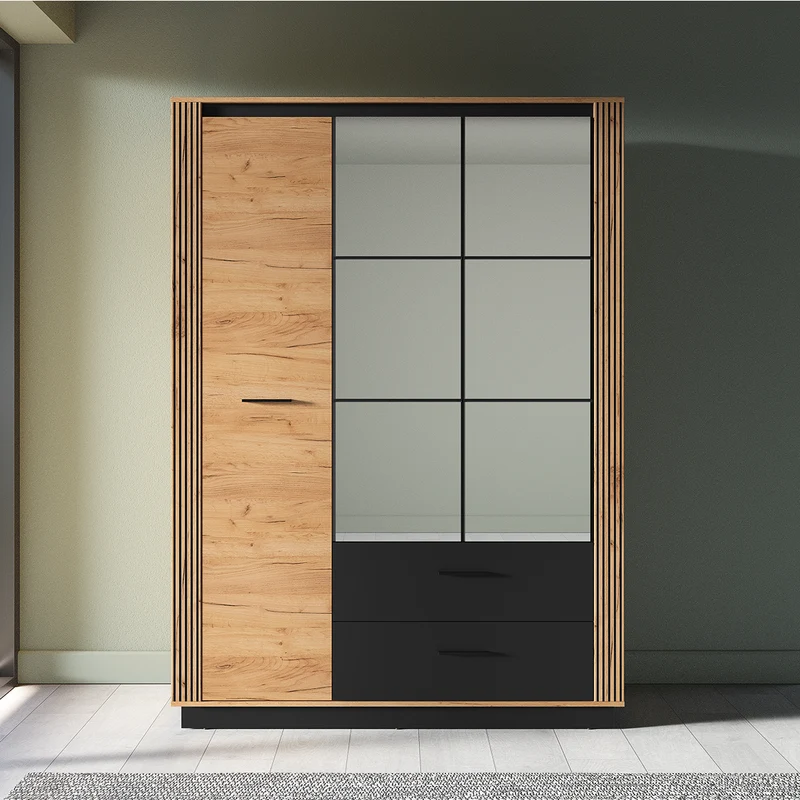Armoire 3 portes 2 tiroirs Solal Bois et Noir