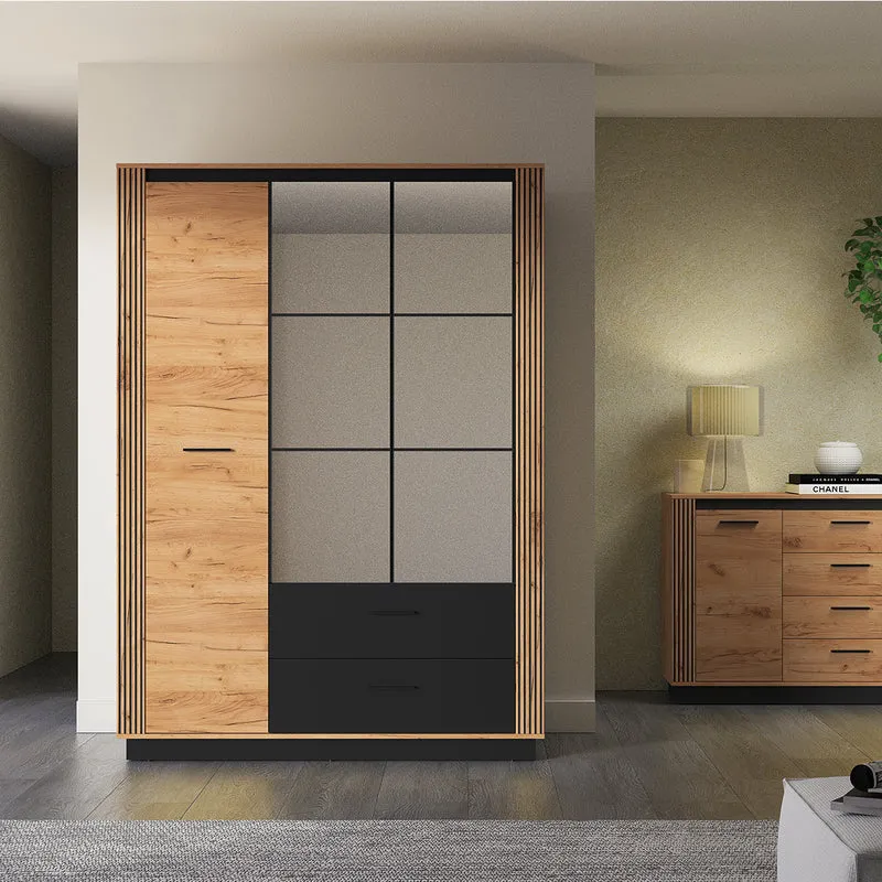 Armoire 3 portes 2 tiroirs Solal Bois et Noir