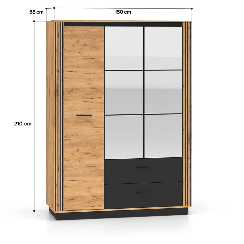 Armoire 3 portes 2 tiroirs Solal Bois et Noir