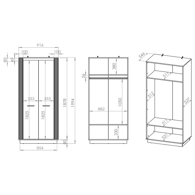 Armoire 2 portes Solal Bois et Noir