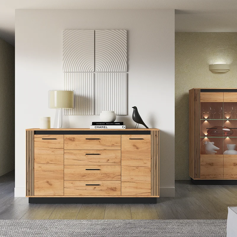 Buffet 2 portes 4 tiroirs Solal Bois et Noir