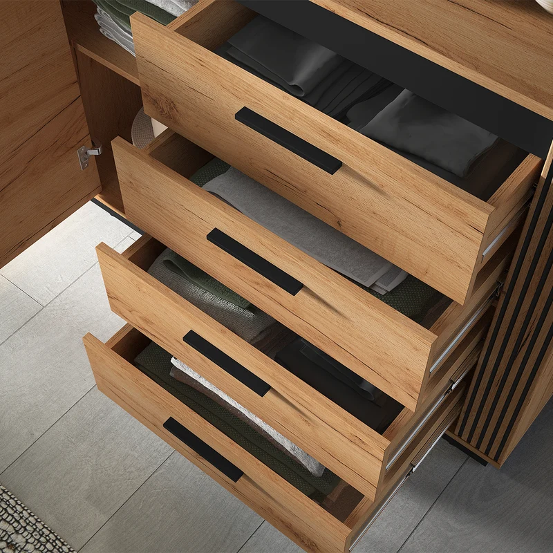 Buffet 1 porte 4 tiroirs Solal Bois et Noir