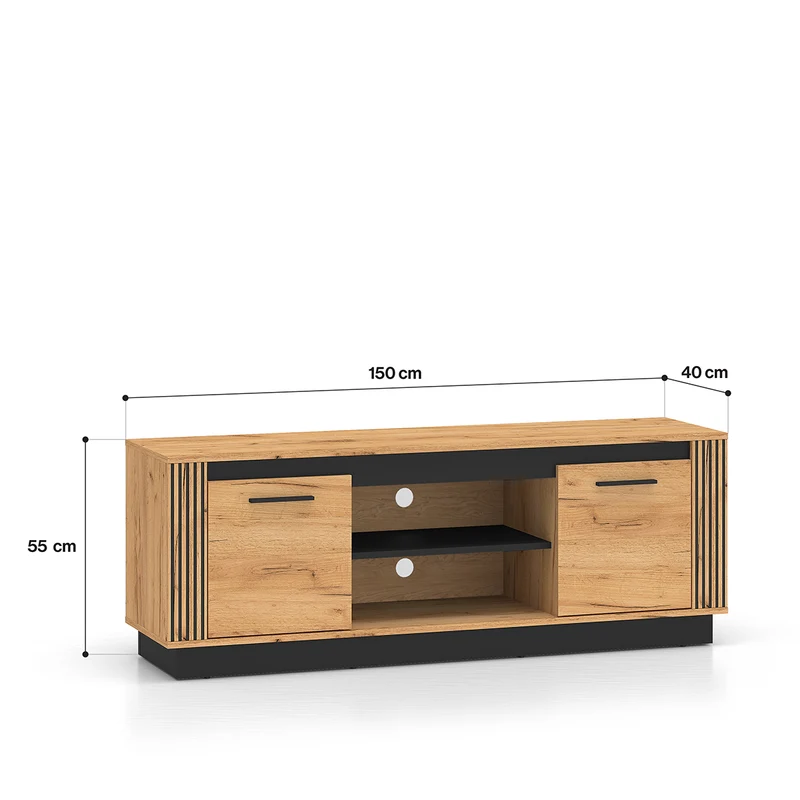 Meuble TV 2 portes 150 cm Solal Bois et Noir