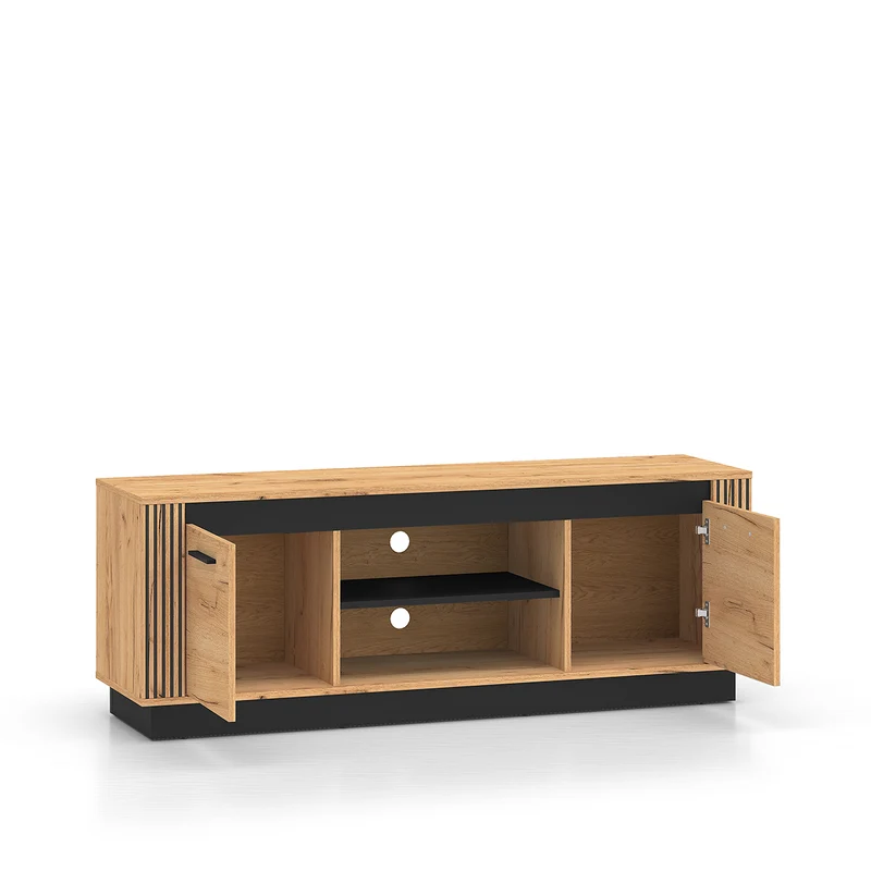 Meuble TV 2 portes 150 cm Solal Bois et Noir