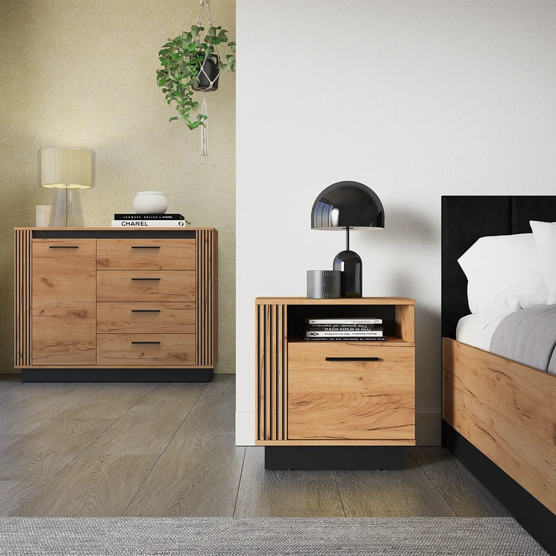 Chevet 1 porte Solal Bois et Noir
