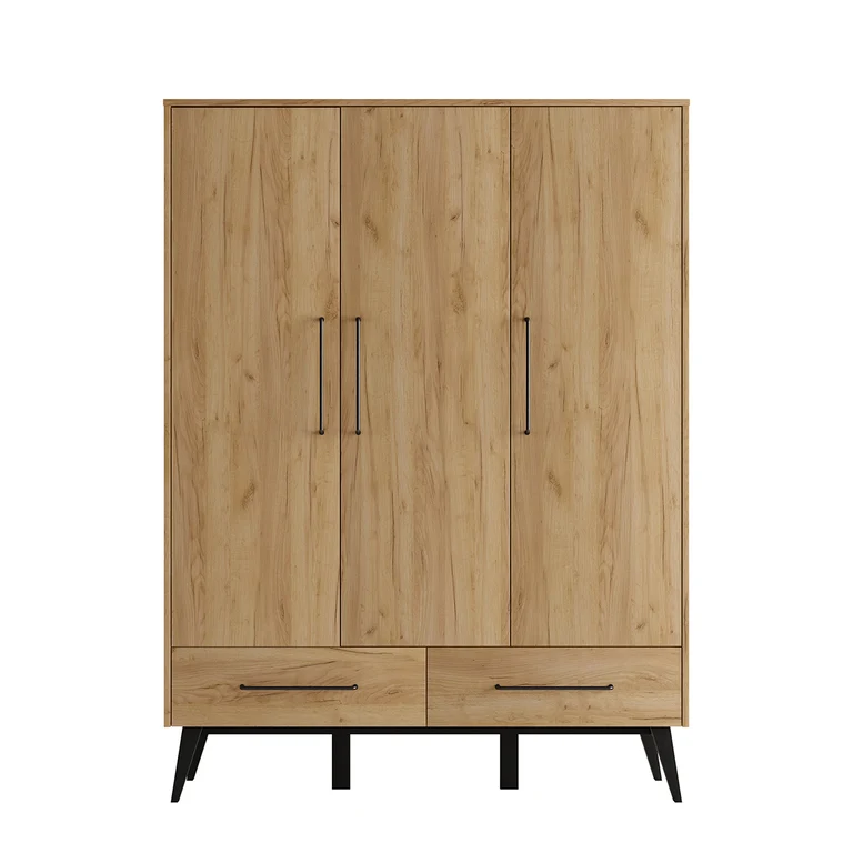 Armoire 3 portes 2 tiroirs Pinio Retro Bois