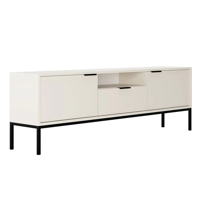 Meuble TV 175 cm Seattle Blanc Pieds noirs