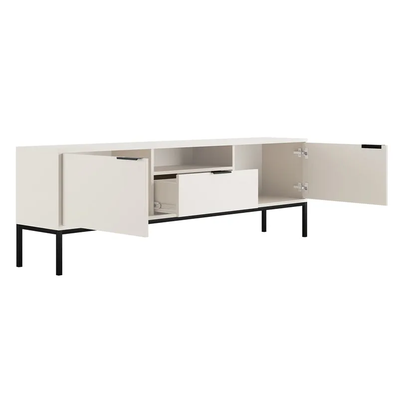 Meuble TV 175 cm Seattle Blanc Pieds noirs