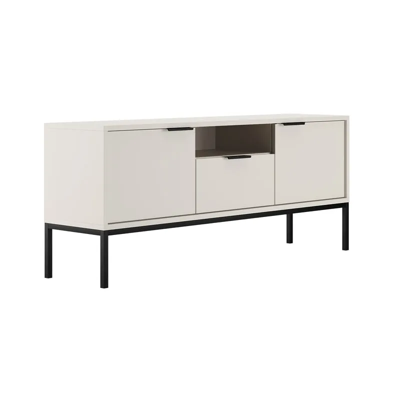 Meuble TV 135 cm Seattle Blanc Pieds noirs