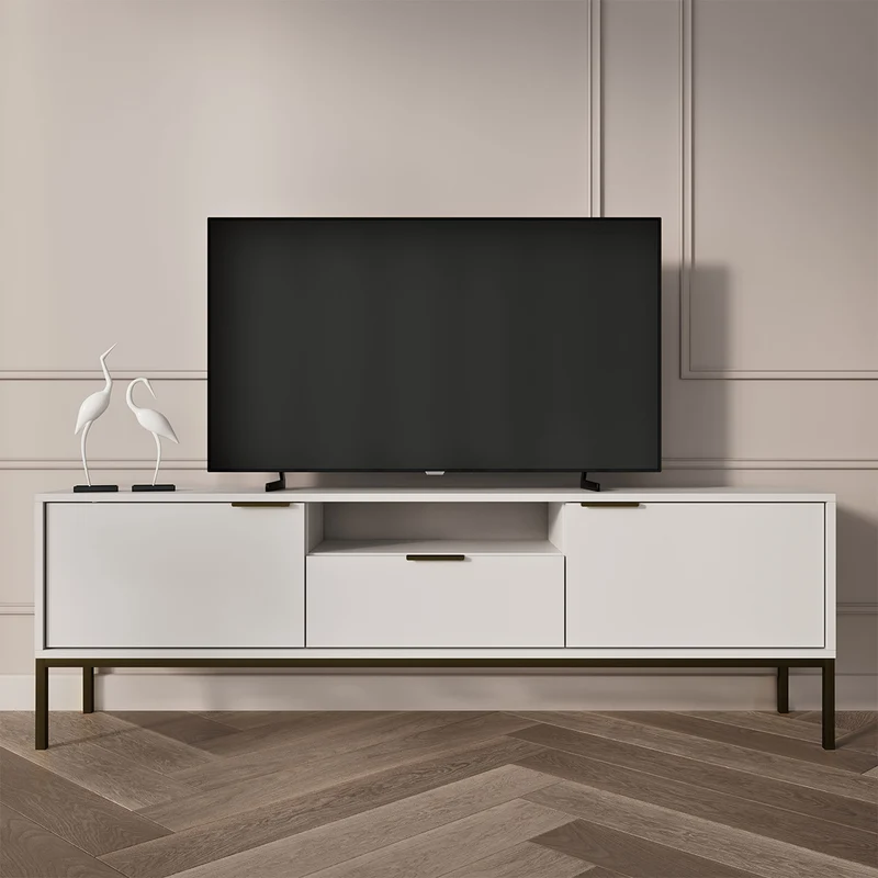 Meuble TV 135 cm Seattle Blanc Pieds noirs