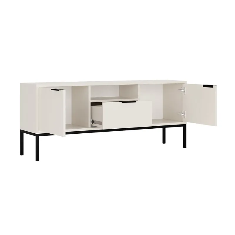 Meuble TV 135 cm Seattle Blanc Pieds noirs
