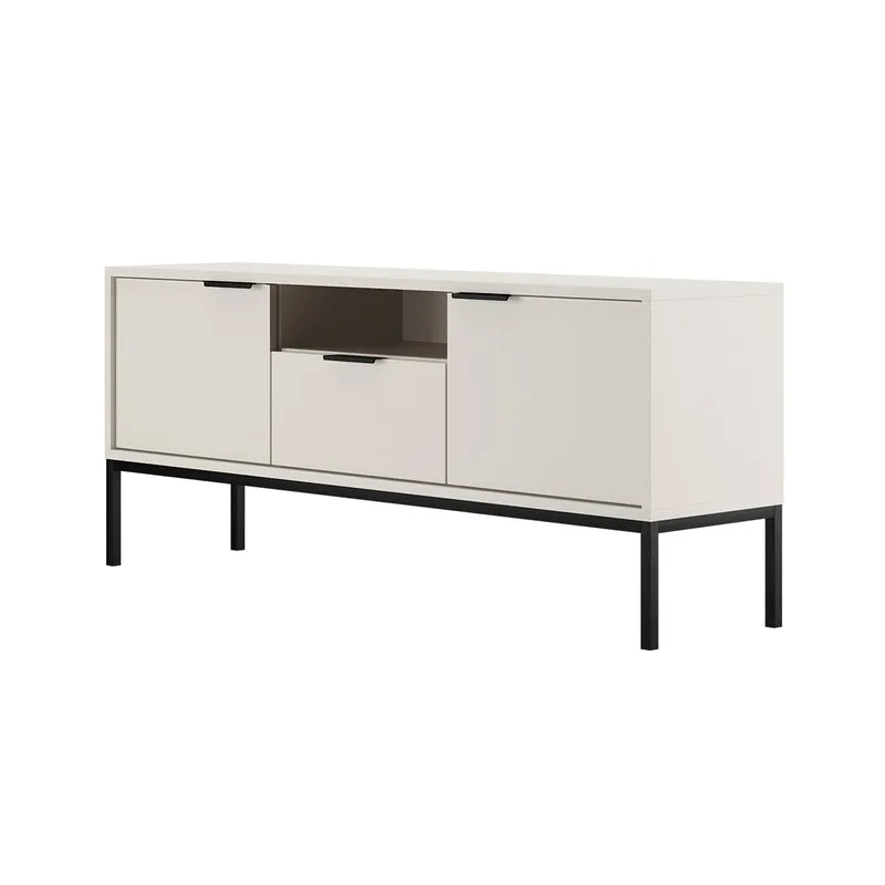 Meuble TV 135 cm Seattle Blanc Pieds noirs