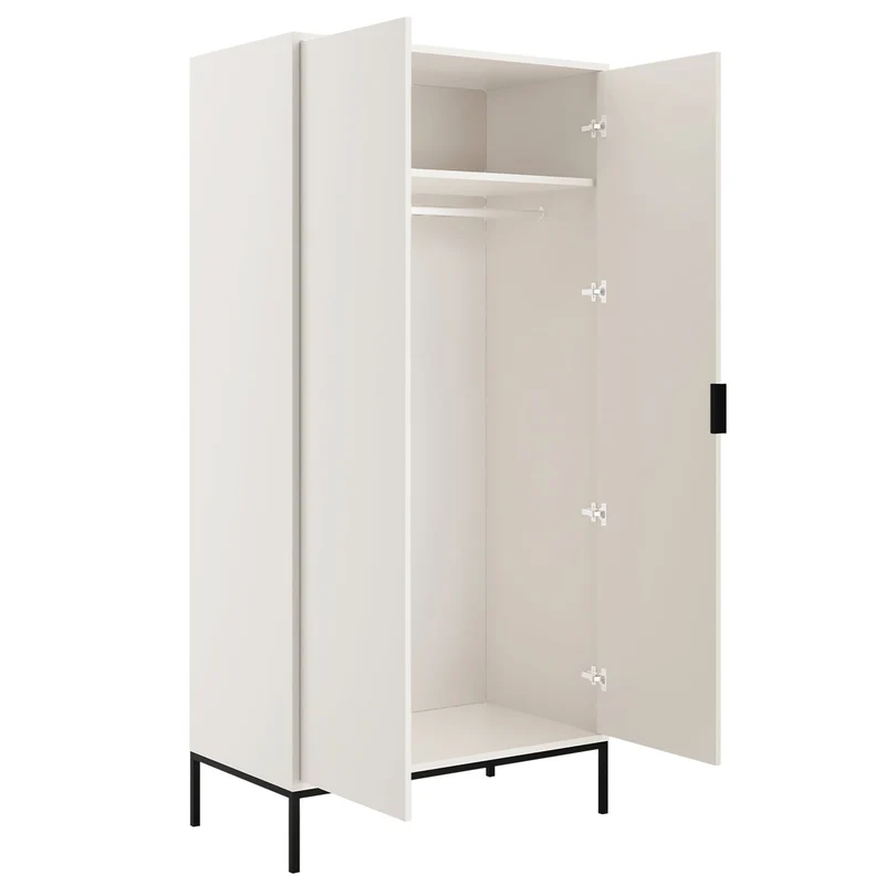 Armoire 2 portes Seattle Blanc Pieds noirs