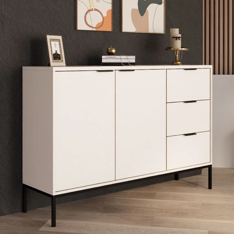 Buffet 2 portes 3 tiroirs Seattle Blanc Pieds noirs