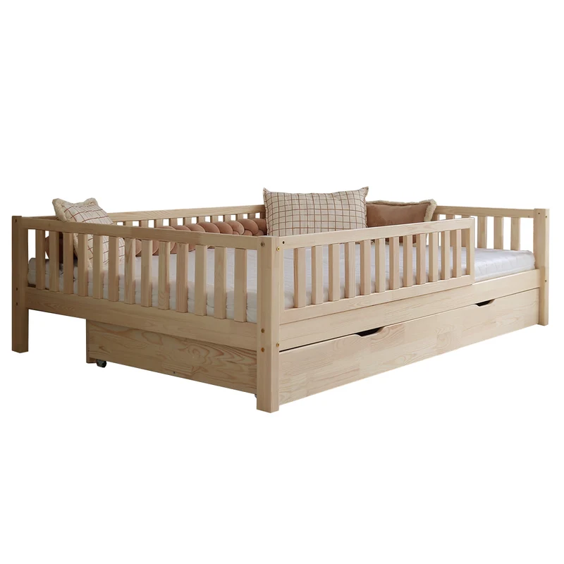 Lit 140x200 barrière sommier et tiroir inclus Agnès Bois