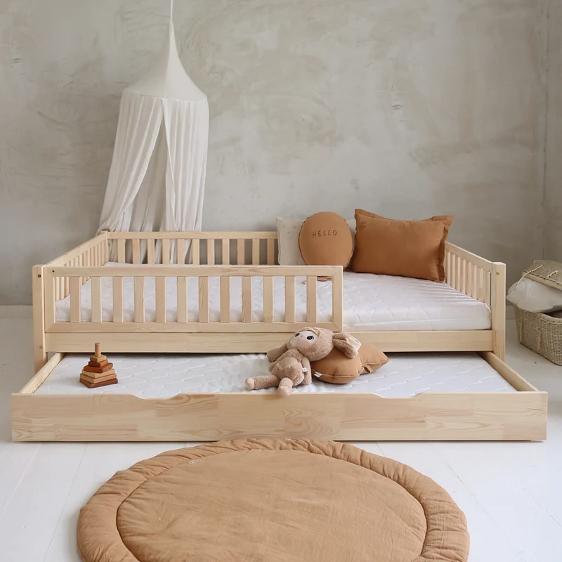 Lit 140x200 barrière sommier et tiroir inclus Agnès Bois
