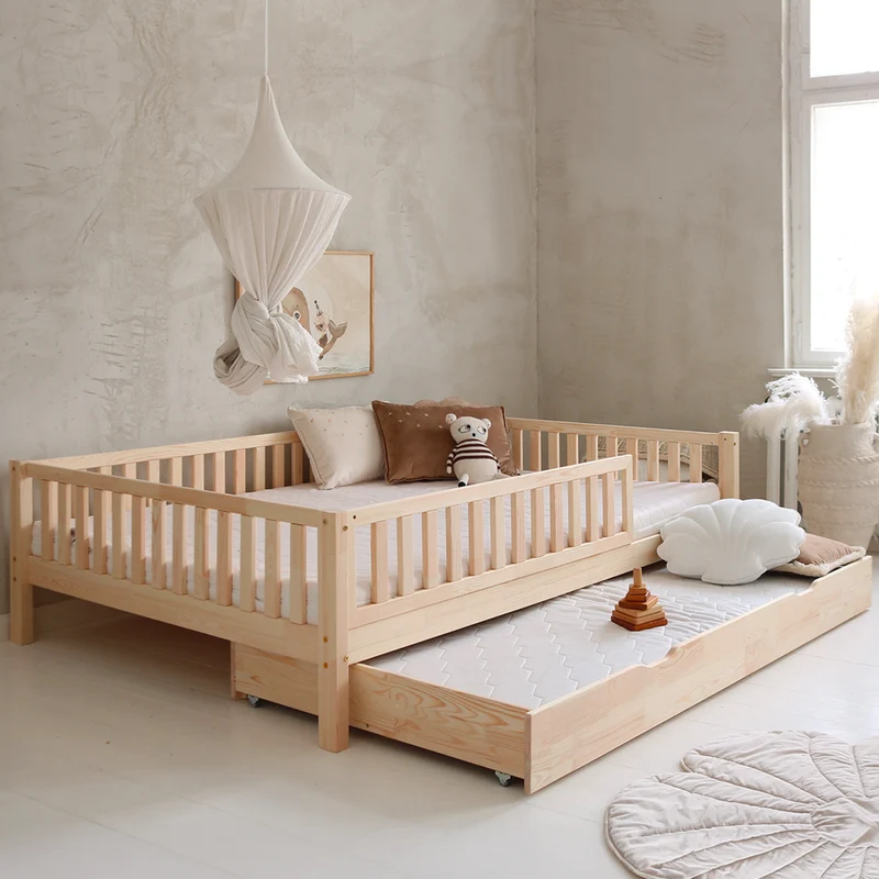 Lit 140x200 barrière sommier et tiroir inclus Agnès Bois