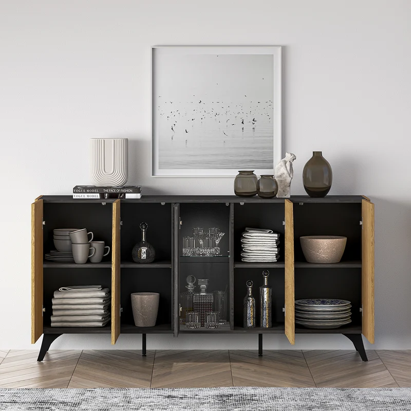 Buffet 5 portes Soah Bois et Noir