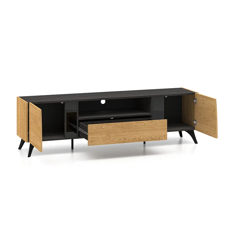 Meuble TV 2 portes 180 cm Soah Bois et Noir
