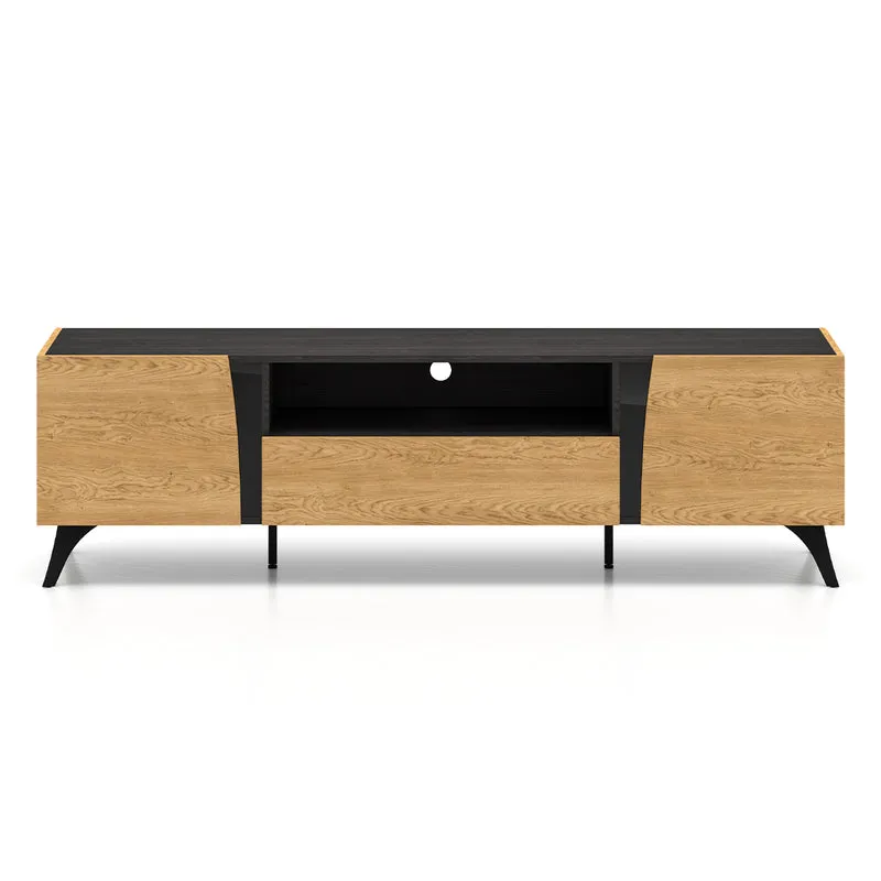 Meuble TV 2 portes 180 cm Soah Bois et Noir