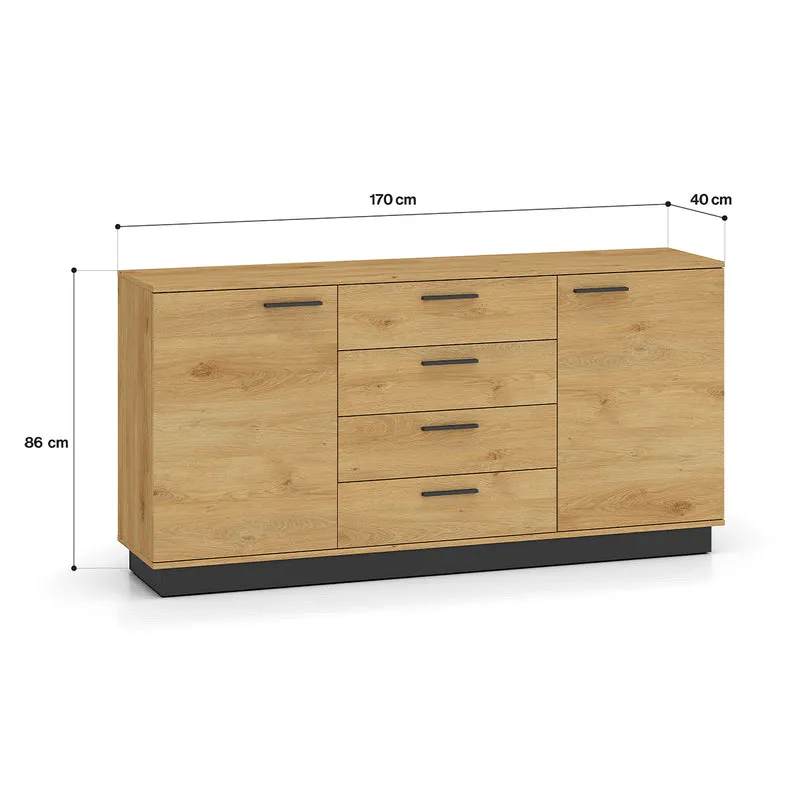 Buffet 2 portes 4 tiroirs Ysia Bois et Noir
