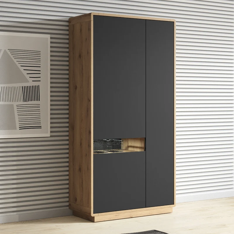 Armoire 3 portes Raven Noir et Bois