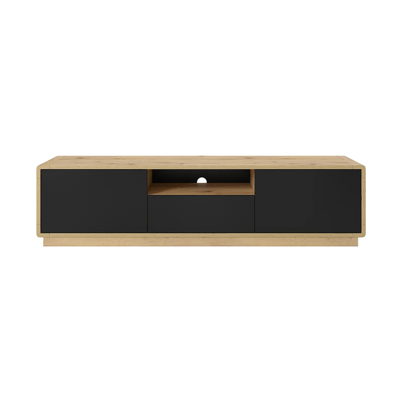 Meuble TV 2 portes 1 tiroir 180 cm Raven Noir et Bois