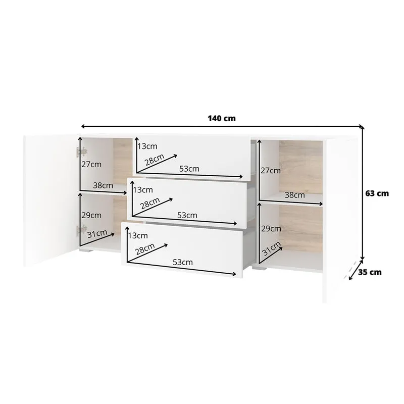Buffet 2 portes 3 tiroirs Glora Blanc