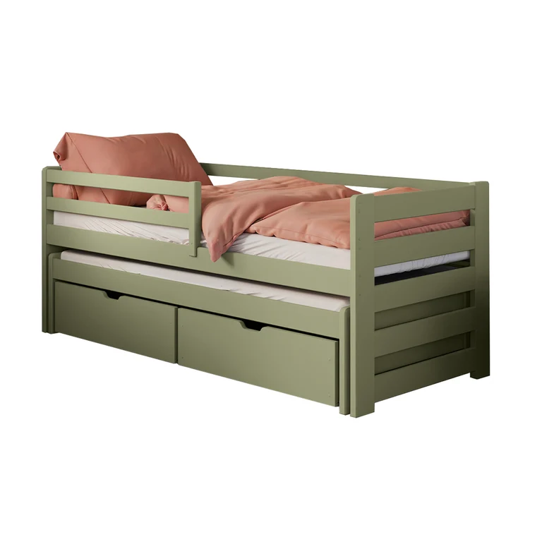 Lit 90x200 sommier lit gigogne et tiroirs inclus Jordan Olive