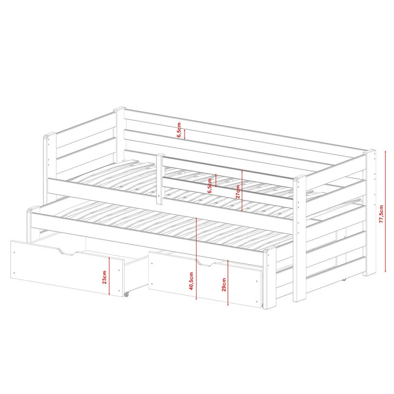 Lit 90x200 sommier lit gigogne et tiroirs inclus Jordan Olive