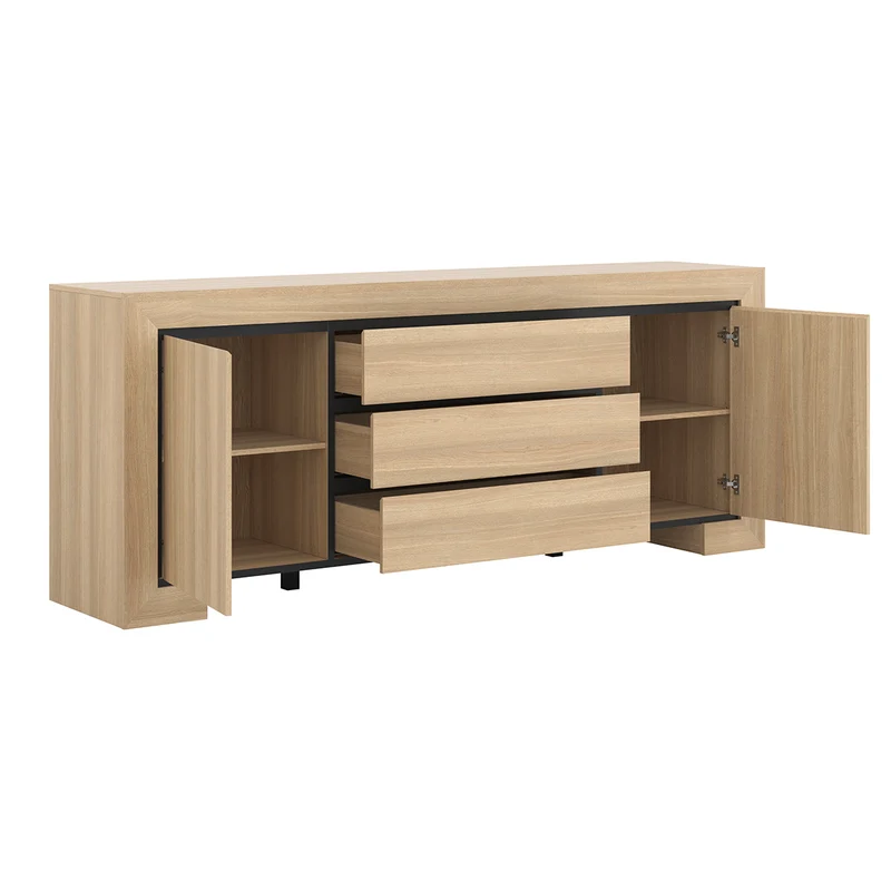 Buffet 2 portes 3 tiroirs Lucius Bois et Noir