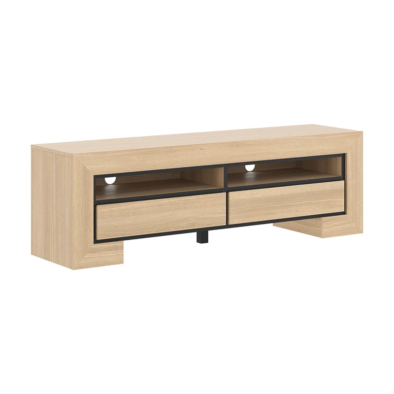 Meuble TV 2 tiroirs 160 cm Lucius Bois et Noir